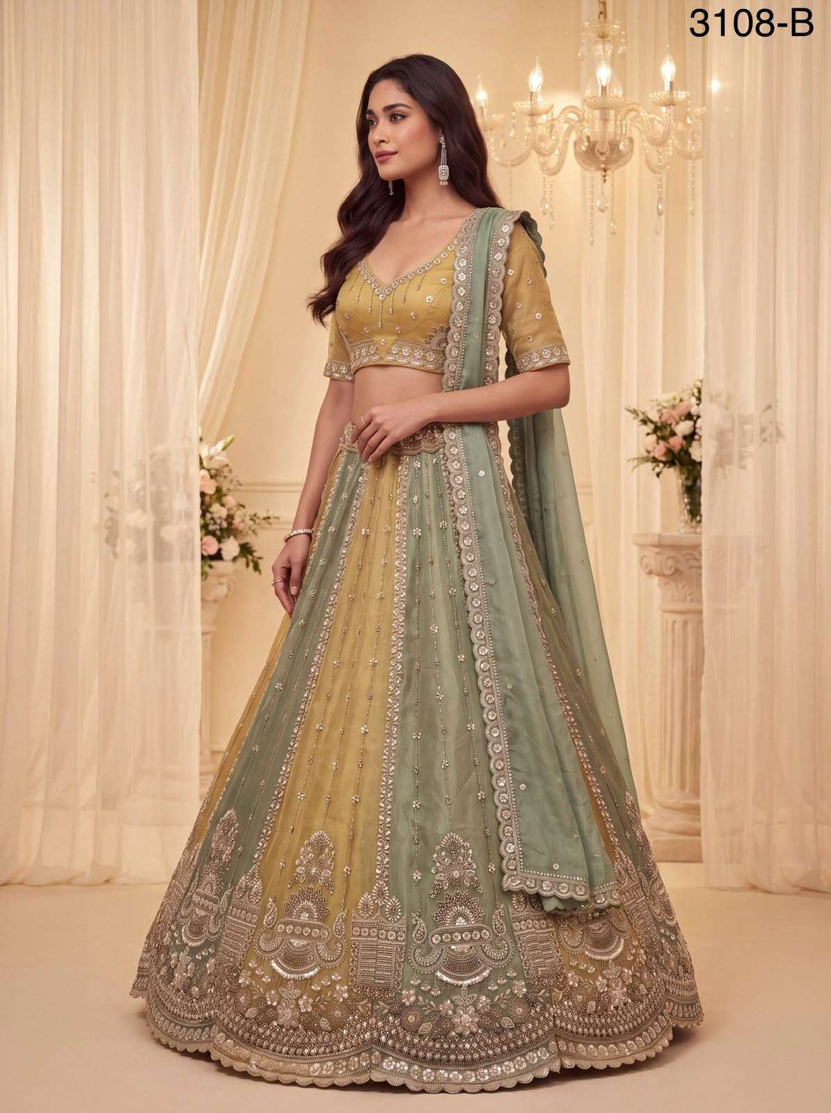 Partywear pastel Color beautiful Satin Silk fancy fabric Lehenga Choli reseller in surat 3108